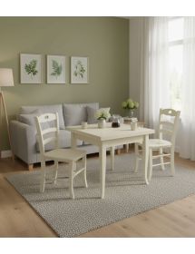 Set tavolo quadrato avorio 80x80 90x90 100x100 allungabile con 4/6 sedie seduta legno