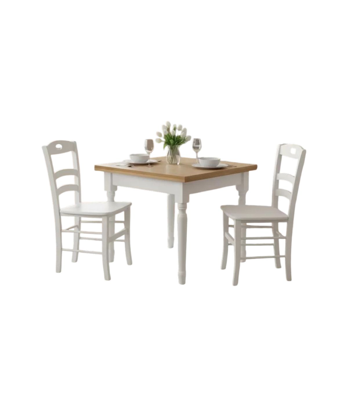 Set tavolo quadrato bicolore 80x80 90x90 100x100 allungabile con 4/6 sedie seduta legno