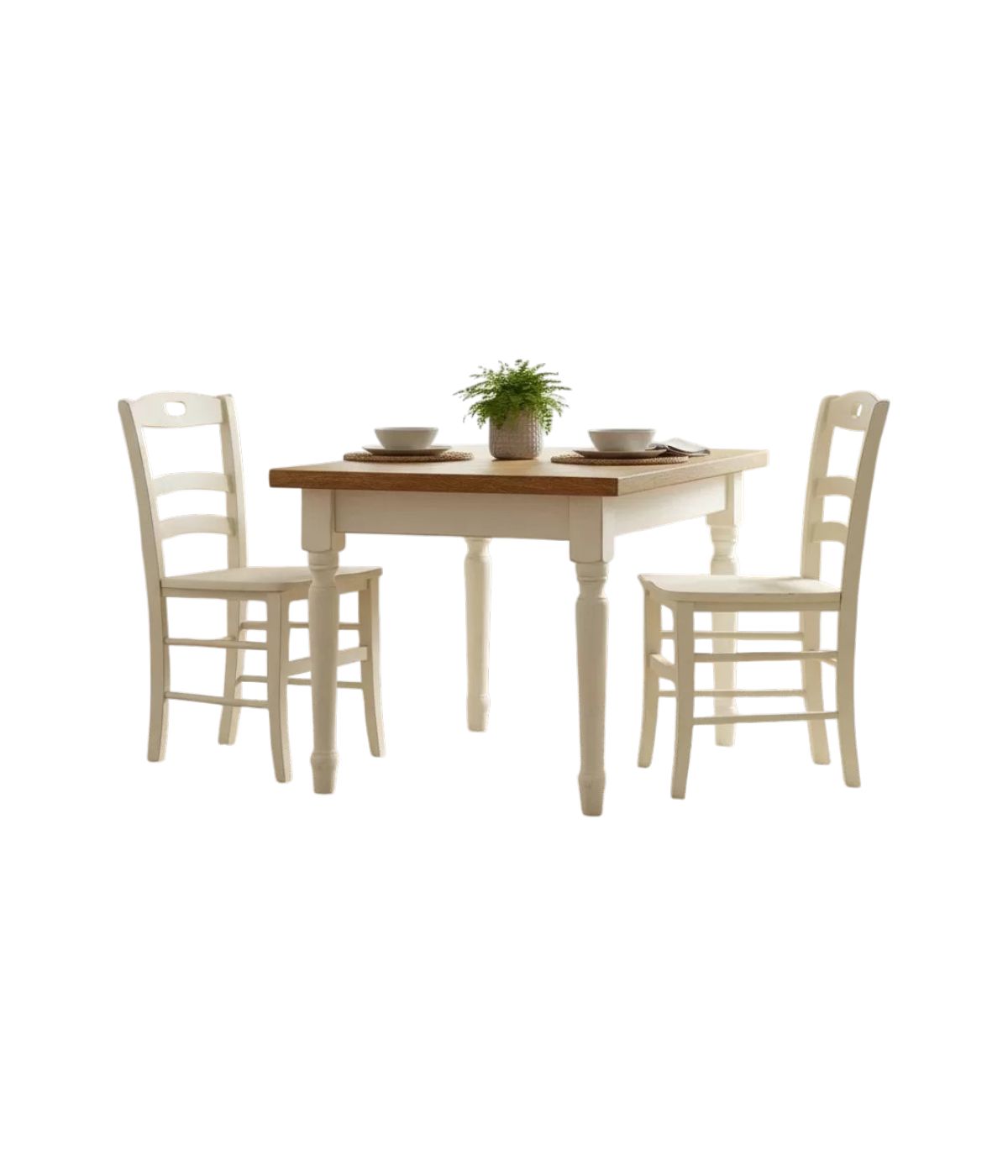 Set tavolo quadrato bicolore 80x80 90x90 100x100 allungabile con 4/6 sedie seduta legno