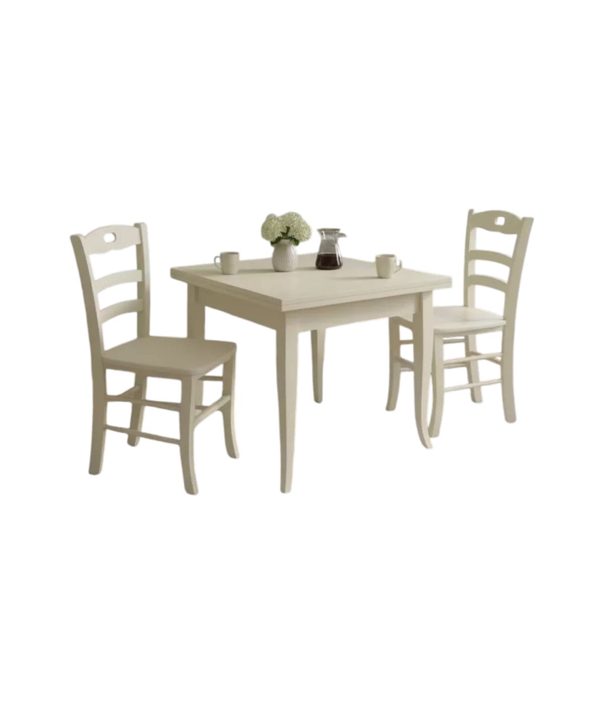 Set tavolo quadrato avorio 80x80 90x90 100x100 allungabile con 4/6 sedie seduta legno
