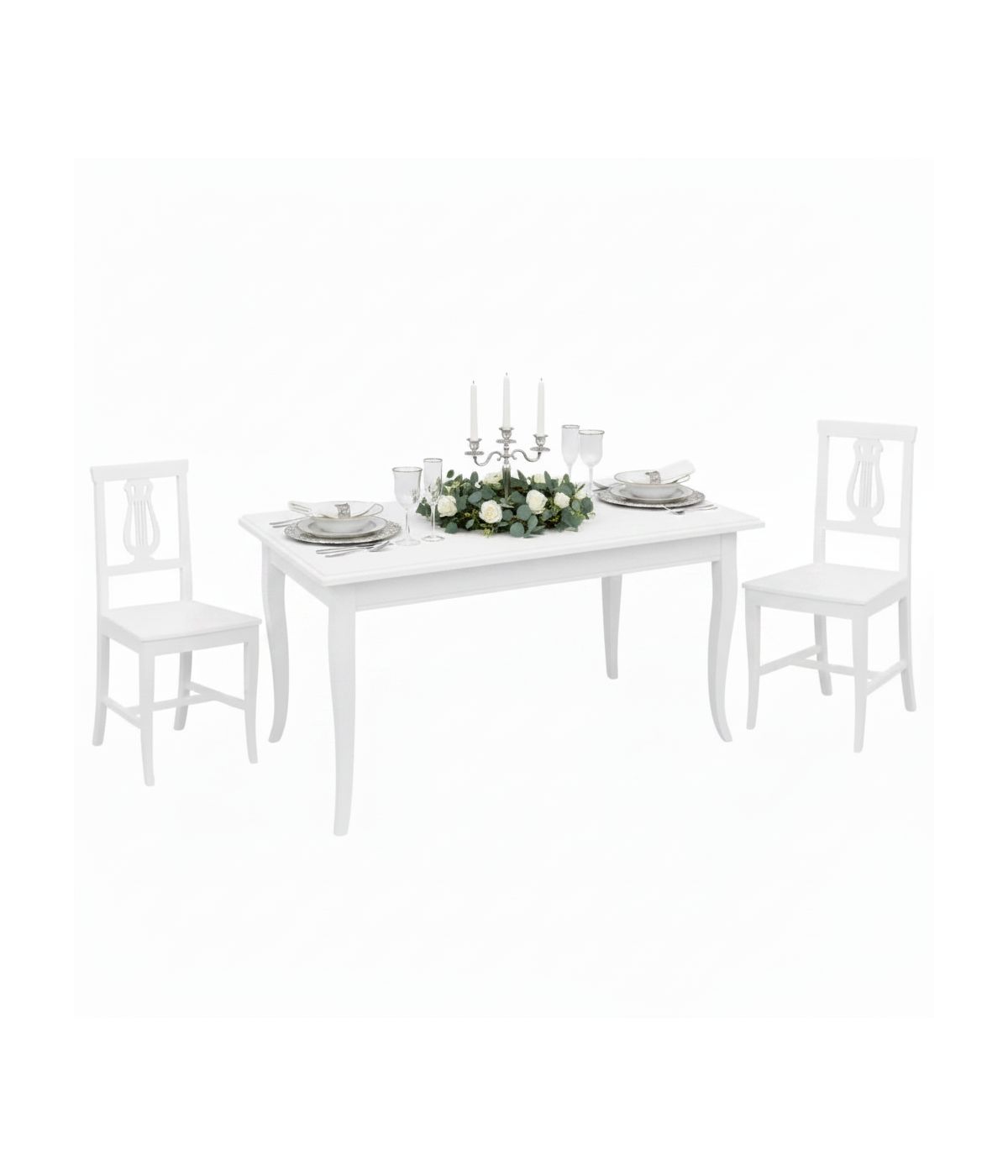 Set tavolo rettangolare 120x80 130x85 140x80 160x85 allungabile con 4/6 sedie legno seduta legno