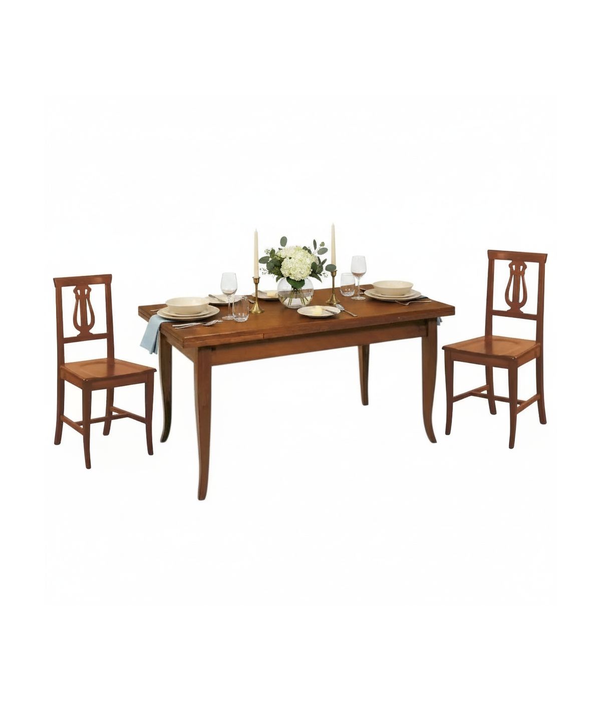 Set tavolo rettangolare 120x80 130x85 140x80 160x85 allungabile con 4/6 sedie legno seduta legno
