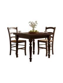 Set tavolo quadrato arte povera gamba tornita 90x90 100x100 allungabile con 4 sedie seduta paglia