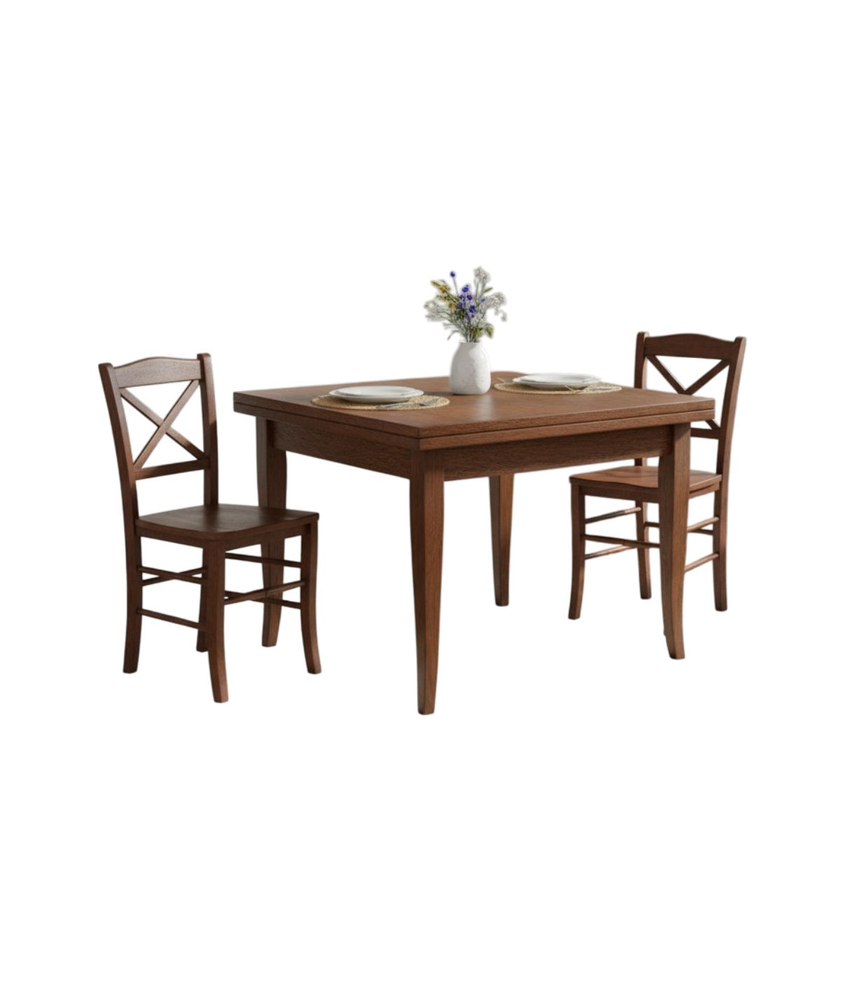 Set tavolo quadrato 80x80 90x90 100x100 allungabile con 4/6 sedie legno seduta legno