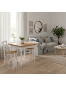 Set tavolo quadrato bicolore 80x80 90x90 100x100 allungabile con 4/6 sedie seduta paglia