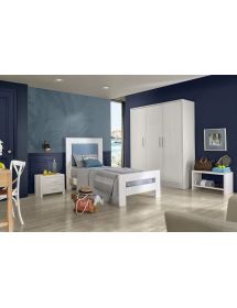 Letto singolo cortina imbottito tessuto legno bianco abete 112X208X130