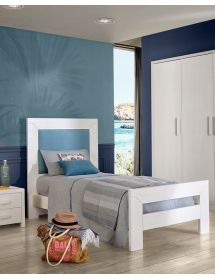 Letto singolo cortina imbottito tessuto legno bianco abete 112X208X130