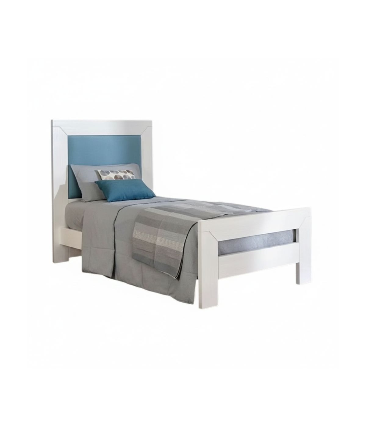 Letto singolo cortina imbottito tessuto legno bianco abete 112X208X130