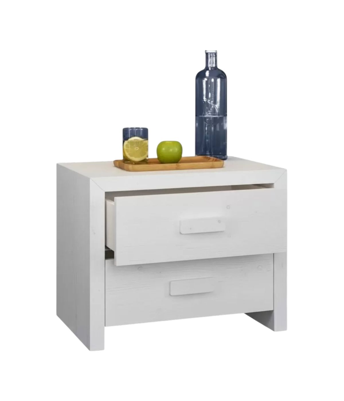 COMODINO CORTINA 2 CASSETTI BIANCO IN LEGNO MASSELLO DI ABETE 55X40X45 (3318)
