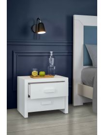 COMODINO CORTINA 2 CASSETTI BIANCO IN LEGNO MASSELLO DI ABETE 55X40X45 (3318)