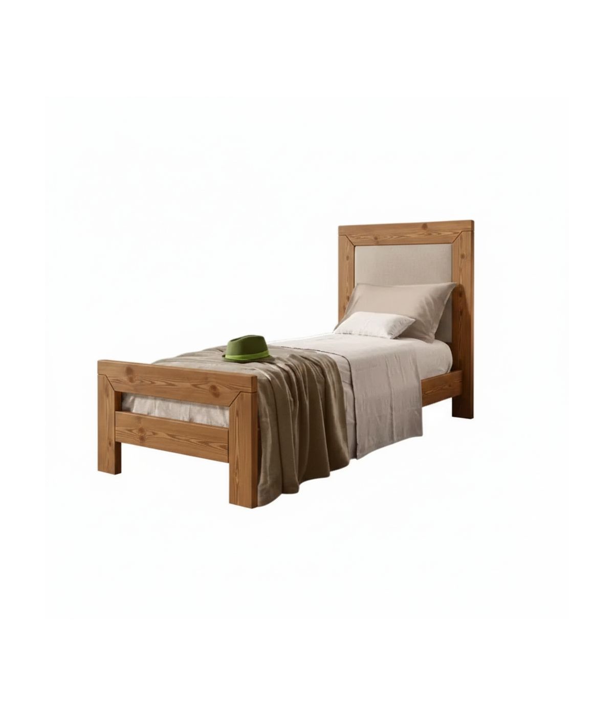 Letto singolo cortina imbottito tessuto legno naturale abete 112X208X130