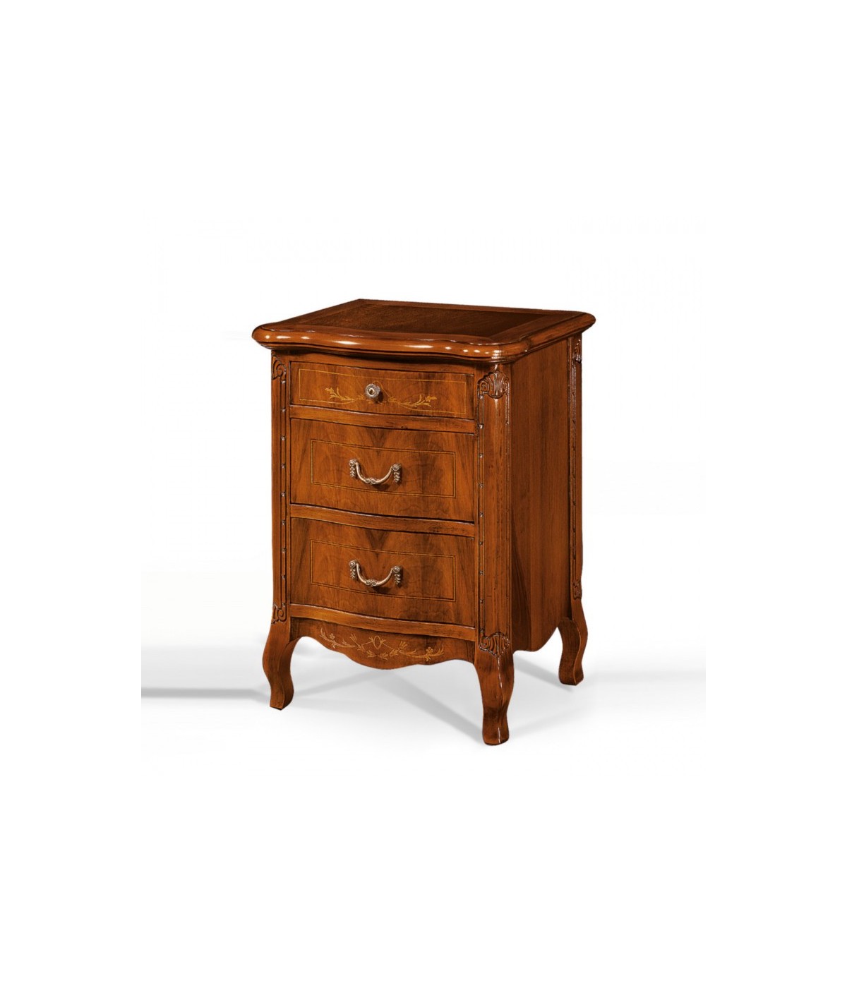 MOBILI 2G - COMODINO IN LEGNO 3 CASSETTI CON INTARSIO L.58 P.40 H.78