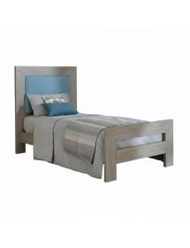 Letto singolo cortina imbottito tessuto legno abete grigio 112X208X130
