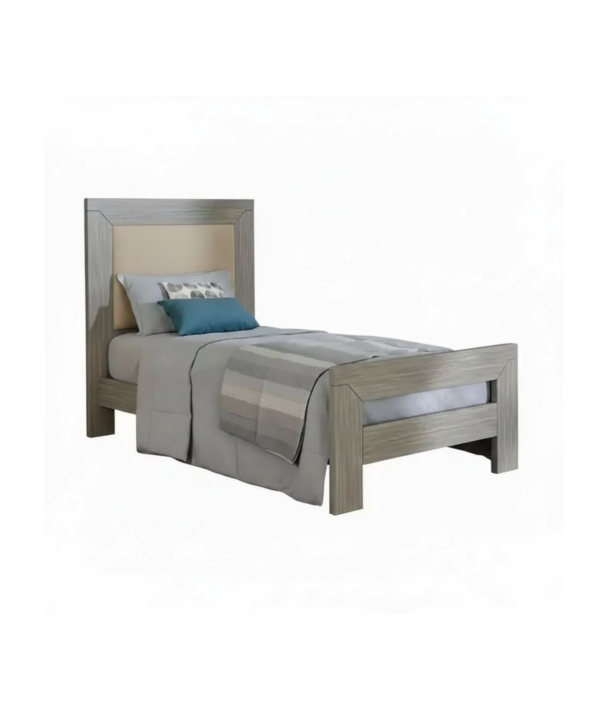 Letto singolo cortina imbottito tessuto legno abete grigio 112X208X130
