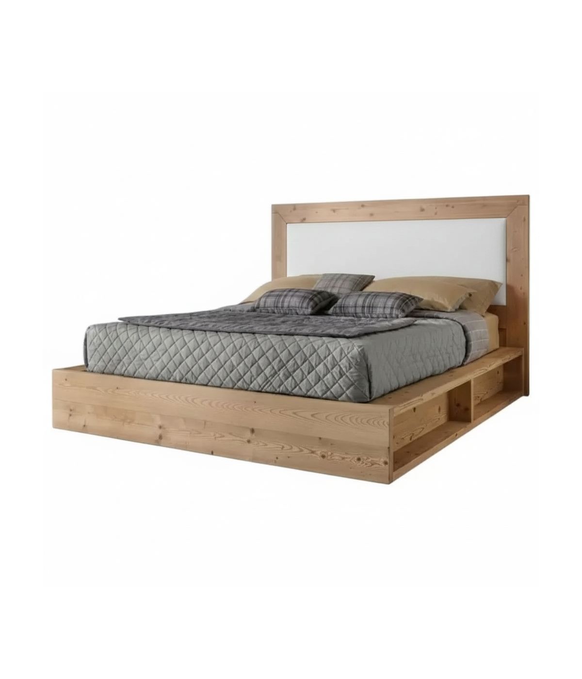 LETTO CORTINA MATRIMONIALE IN LEGNO MASSELLO DI ABETE CON VANI LATERALI