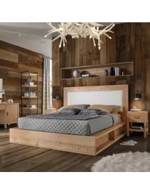LETTO CORTINA MATRIMONIALE IN LEGNO MASSELLO DI ABETE CON VANI LATERALI