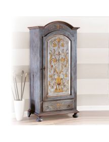 Armadio 1 porta legno shabby grigio invecchiato decorato 96X56X196