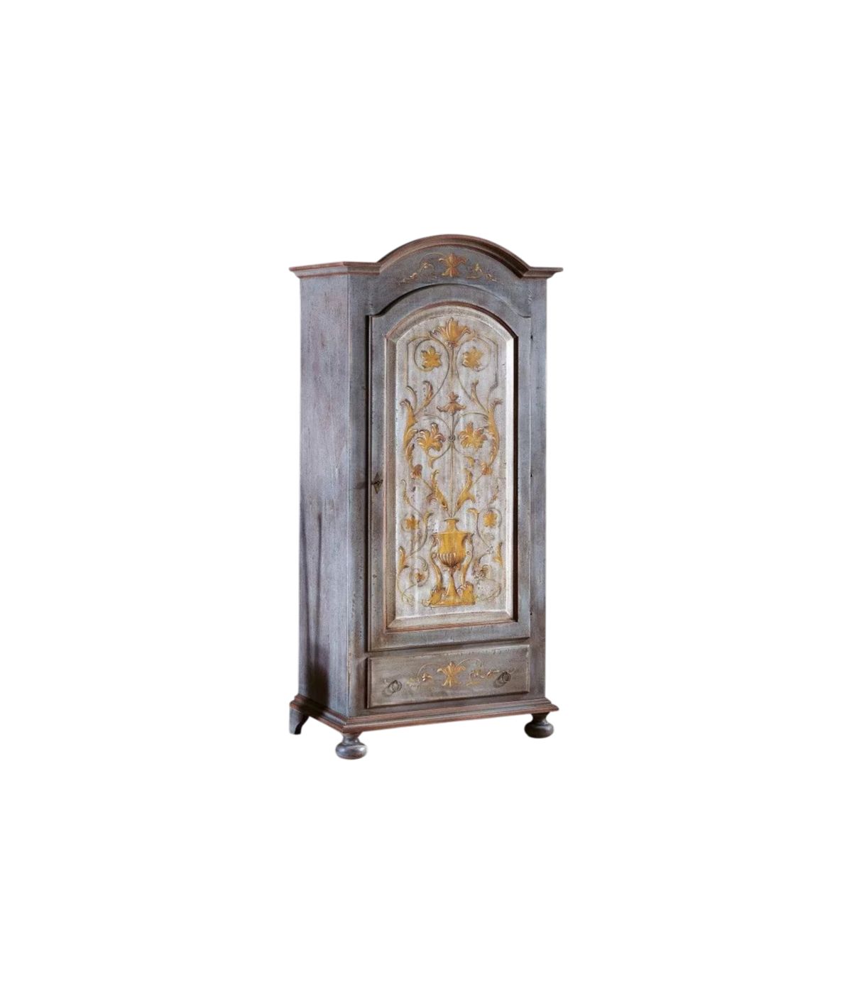 Armadio 1 porta legno shabby grigio invecchiato decorato 96X56X196
