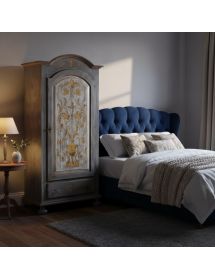Armadio 1 porta legno shabby grigio invecchiato decorato 96X56X196