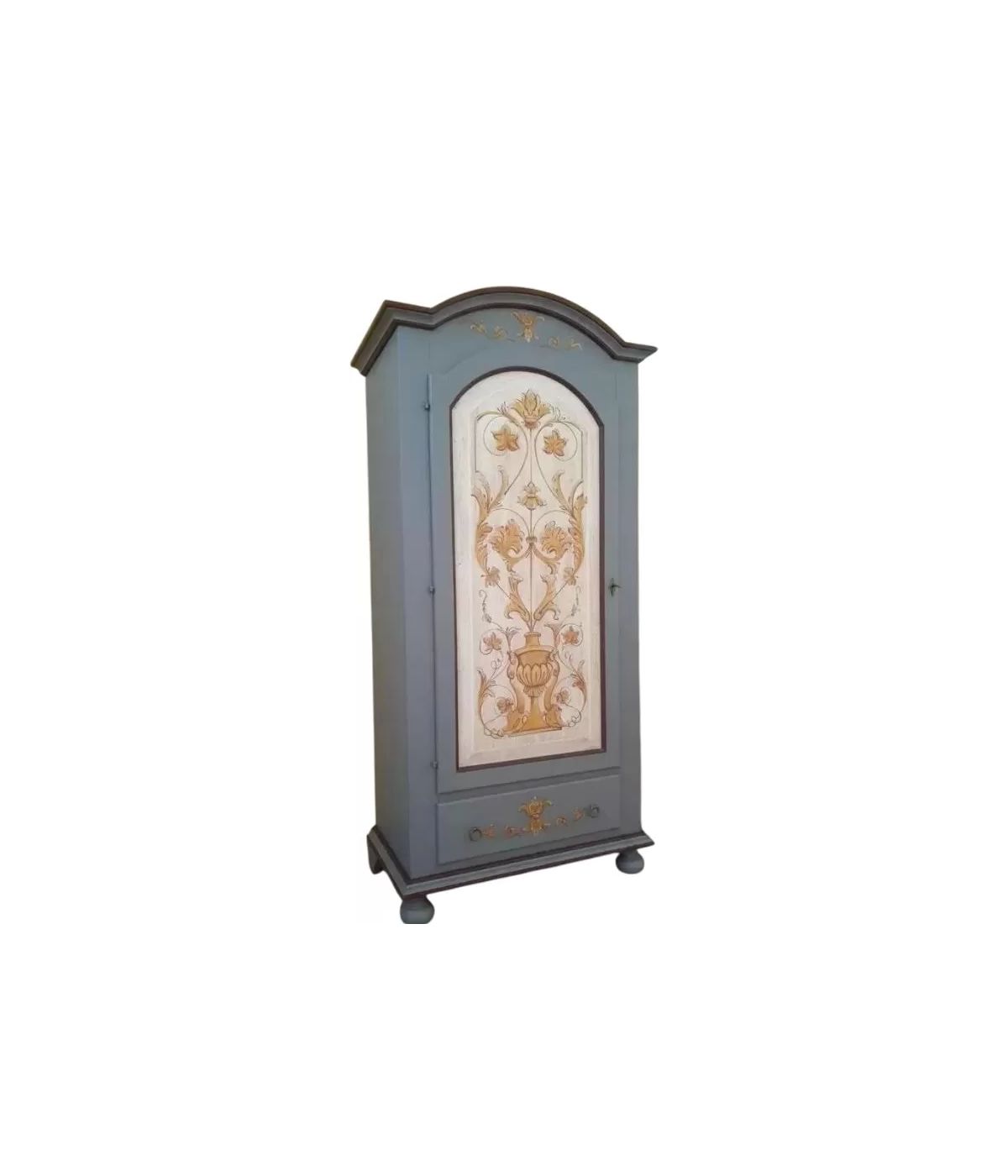 Armadio 1 porta legno shabby grigio decorato 96X56X196