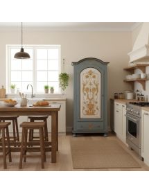 Armadio 1 porta legno shabby grigio decorato 96X56X196