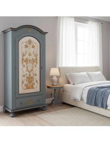 Armadio 1 porta legno shabby grigio decorato 96X56X196