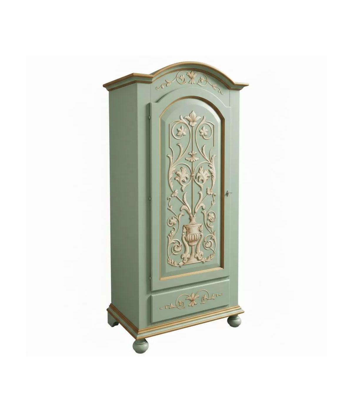 Armadio 1 porta legno shabby verde salvia decorato 96X56X196