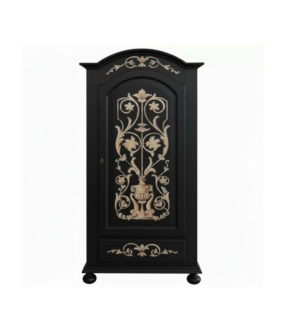 Armadio 1 porta legno shabby nero decorato 96X56X196