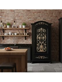 Armadio 1 porta legno shabby nero decorato 96X56X196