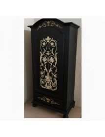 Armadio 1 porta legno shabby nero decorato 96X56X196