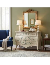 Comò Bombato shabby Legno avorio decori floreali 130x55x88 (1368)