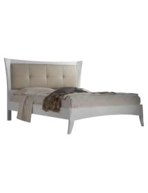 MOBILI 2G - LETTO MATRIMONIALE MODERNO TESTATA ECOPELLE E LEGNO BIANCO  183x213x132