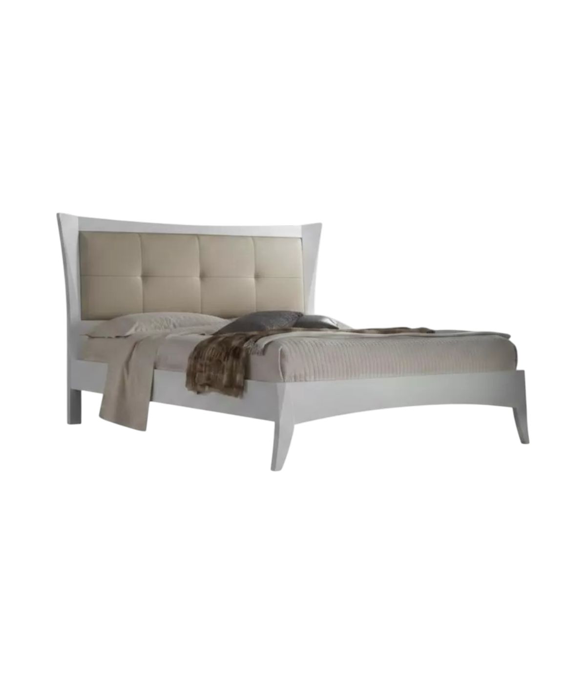 MOBILI 2G - LETTO MATRIMONIALE MODERNO TESTATA ECOPELLE E LEGNO BIANCO  183x213x132