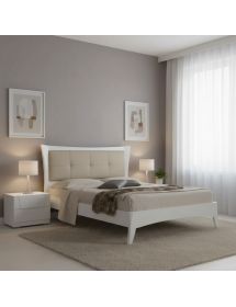 LETTO MATRIMONIALE MODERNO TESTATA ECOPELLE E LEGNO BIANCO 183x213x132