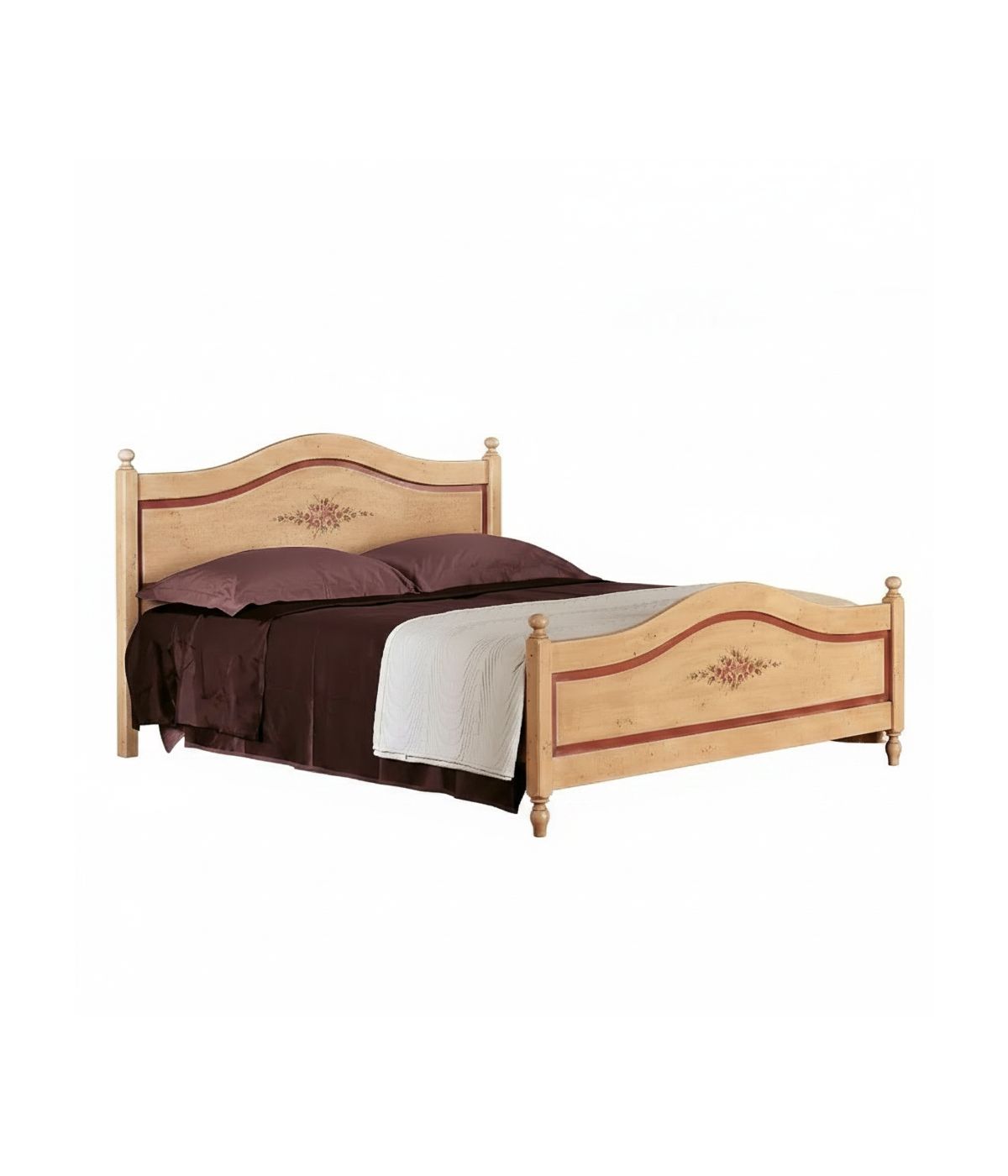 LETTO SAGOMATO MATRIMONIALE AVORIO ANTICO FILO ROSSO IN LEGNO (1424)