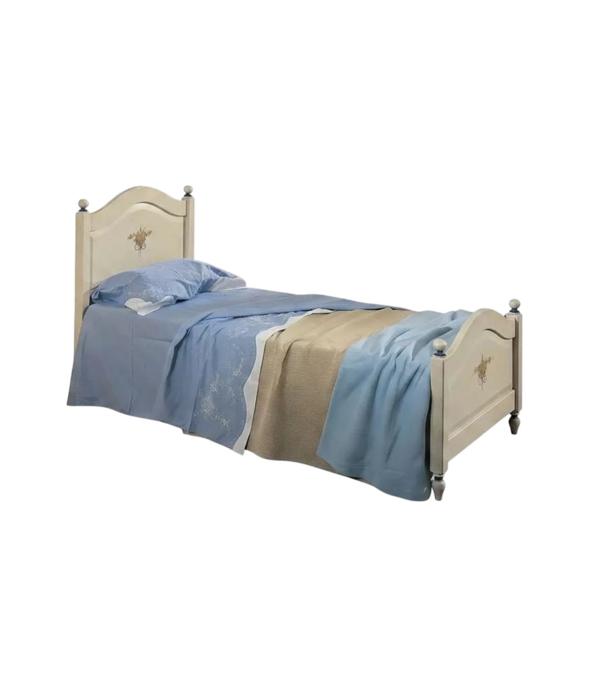 LETTO SAGOMATO SINGOLO  BIANCO FILO AZZURRO IN LEGNO 99x212x112 (1324)