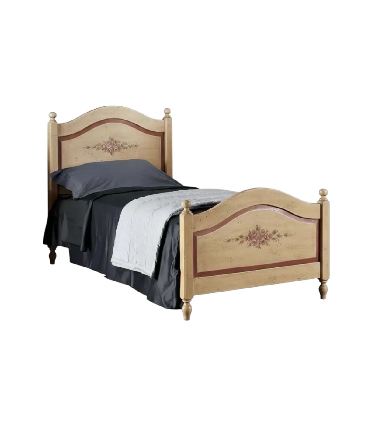 MOBILI 2G - LETTO SAGOMATO SINGOLO AVORIO ANTICO FILO ROSSO IN LEGNO