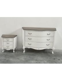 Gruppo 1 cassettiera e 2 comodini shabby legno massello bicolore