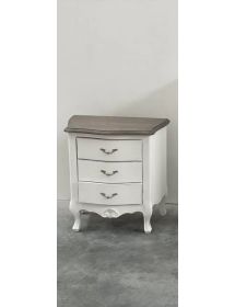 Comodino 3 cassetti legno massello bianco anticato noce 57x36X59
