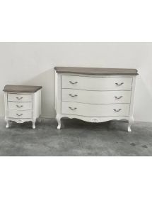Comodino 3 cassetti legno massello bianco anticato noce 57x36X59