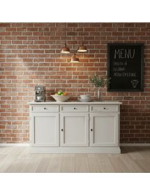 MADIA CREDENZA IN LEGNO SHABBY CHIC 3 ANTE BIANCO INVECCHIATO 156X4...