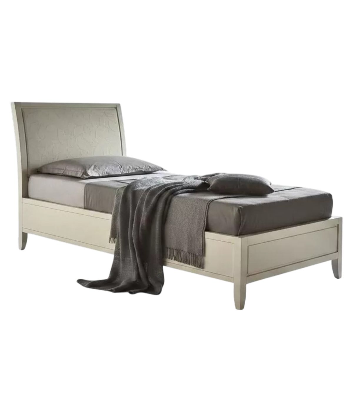 LETTO SINGOLO INTAGLIATO DECORO FOGLIA IN LEGNO MASSELLO L.99 P.208 H.120