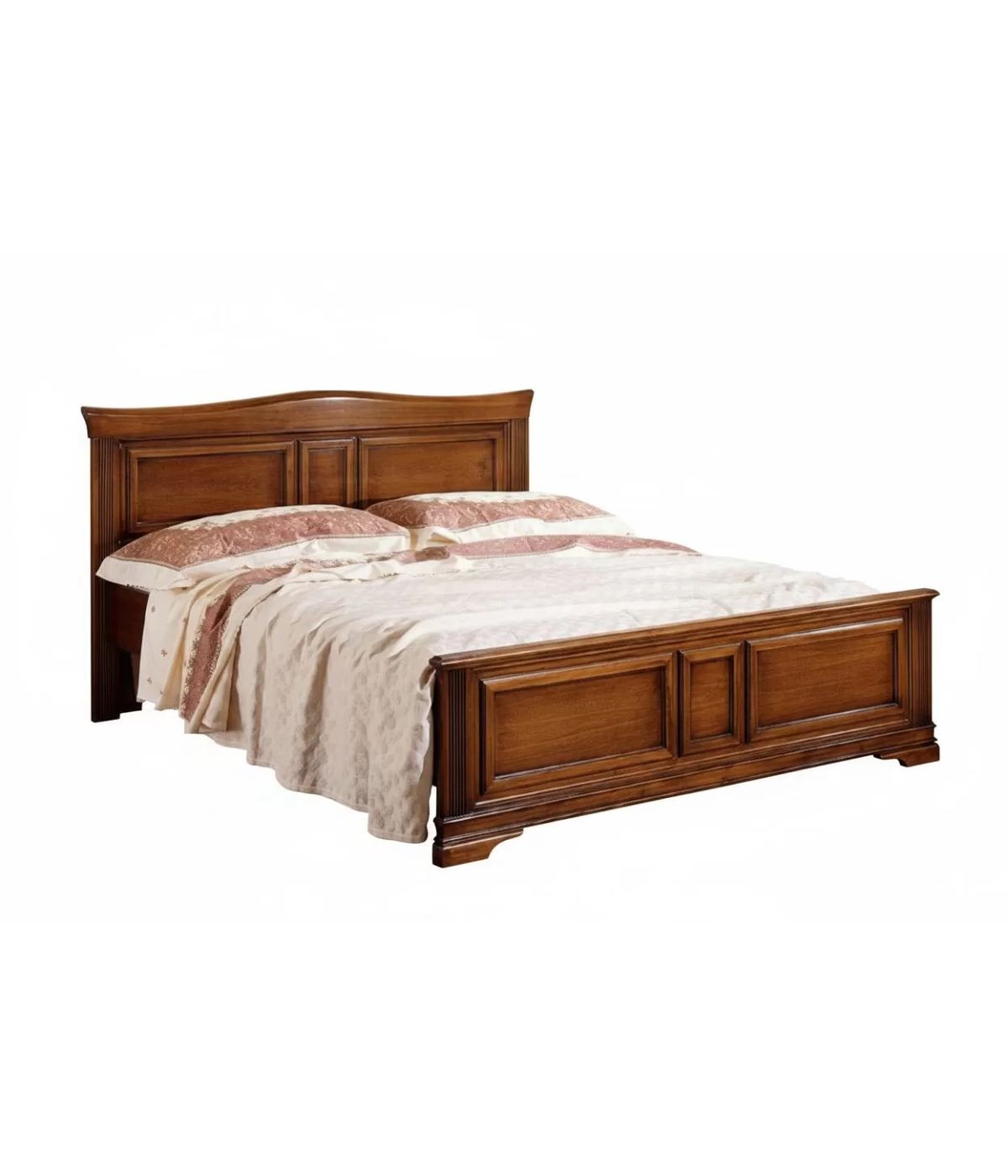 MOBILI 2G - LETTO MATRIMONIALE SAGOMATO IN LEGNO MASSELLO TINTA NOCE L.176 P.210 H.125