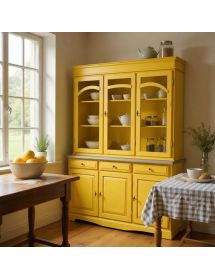 CRISTALLIERA 3 ANTE LEGNO LACCATO GIALLO 156X42X205