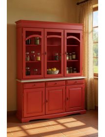 CRISTALLIERA 3 ANTE LEGNO LACCATO ROSSO 156X42X205