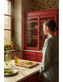 CRISTALLIERA 3 ANTE LEGNO LACCATO ROSSO 156X42X205