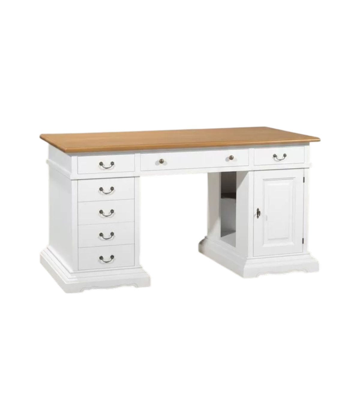 Scrivania 7 cassetti 1 porta shabby legno bicolore 160x80x85