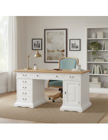 Scrivania 7 cassetti 1 porta shabby legno bicolore 160x80x85