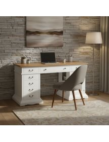Scrivania 7 cassetti 1 porta shabby legno bicolore 160x80x85