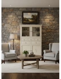 DISPENSA CLASSICA LEGNO 4 PORTE 5 CASSETTI AVORIO DECORATO 120X4X190